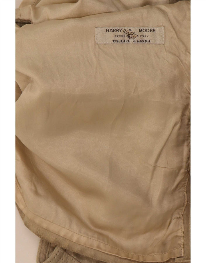 Vintage Herren Wildleder Utility Gilet IT 48 Mittelbeiges Leder