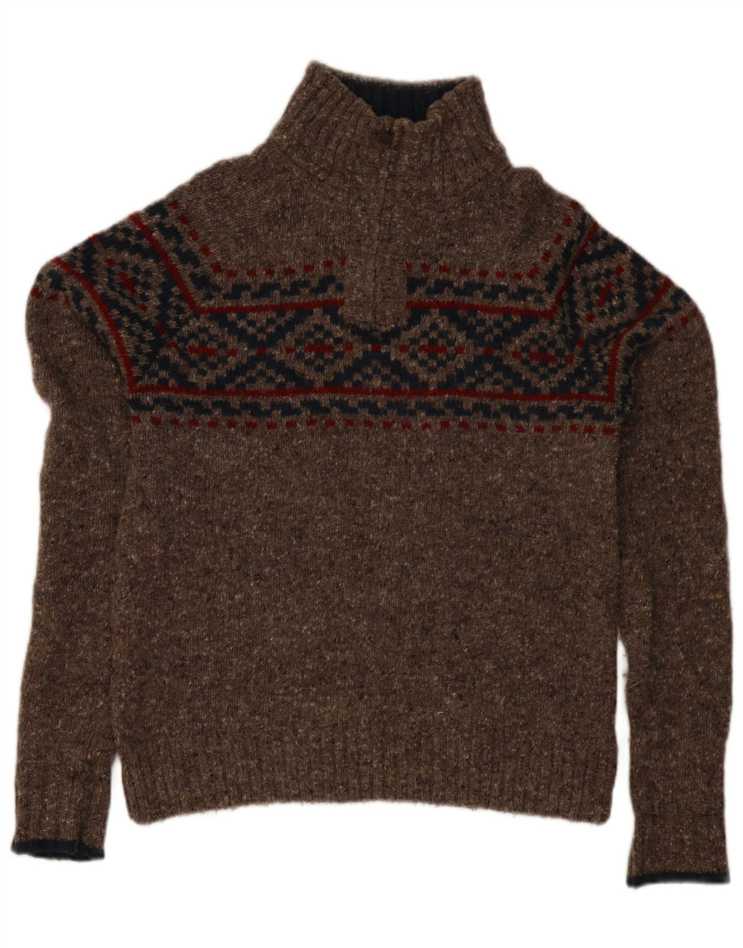 Fat Face Herren-Pullover mit Reißverschluss am Hals, mittelbraune Fair-Isle-Wolle