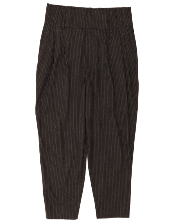 ZARA Womens High Waist Pegged Cropped Trousers XL W32 L27 Grey Pinstripe