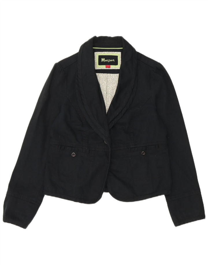Monsoon Damen-Blazer mit 1 Knopf, UK 16, Größe L, Marineblau, Baumwolle