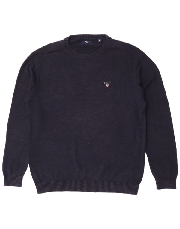Gant Herren-Pullover mit Rundhalsausschnitt, XL, marineblau gesprenkelte Baumwolle