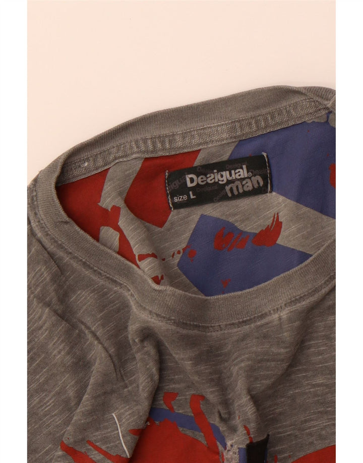DESIGUAL Herren Grafik-T-Shirt-Oberteil, groß, grau gefleckt