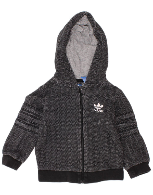 ADIDAS Baby-Jungen-Kapuzenpullover mit grafischem Reißverschluss, 9–12 Monate, grauer Chevron