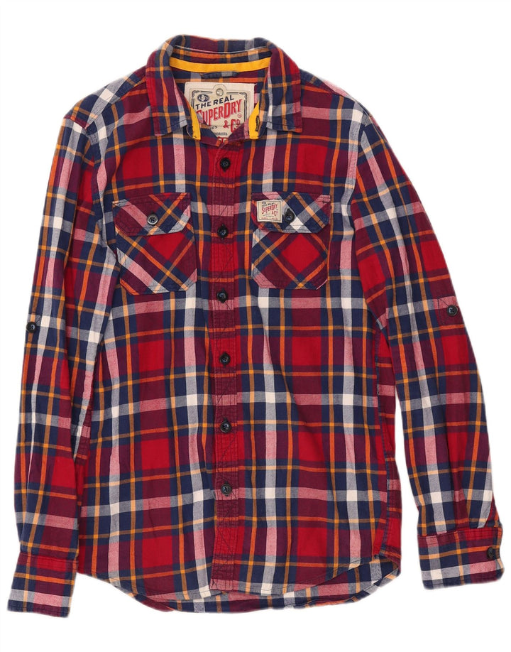 SUPERDRY Herren-Flanellhemd mit klassischer Passform, klein, rot kariert, Baumwolle