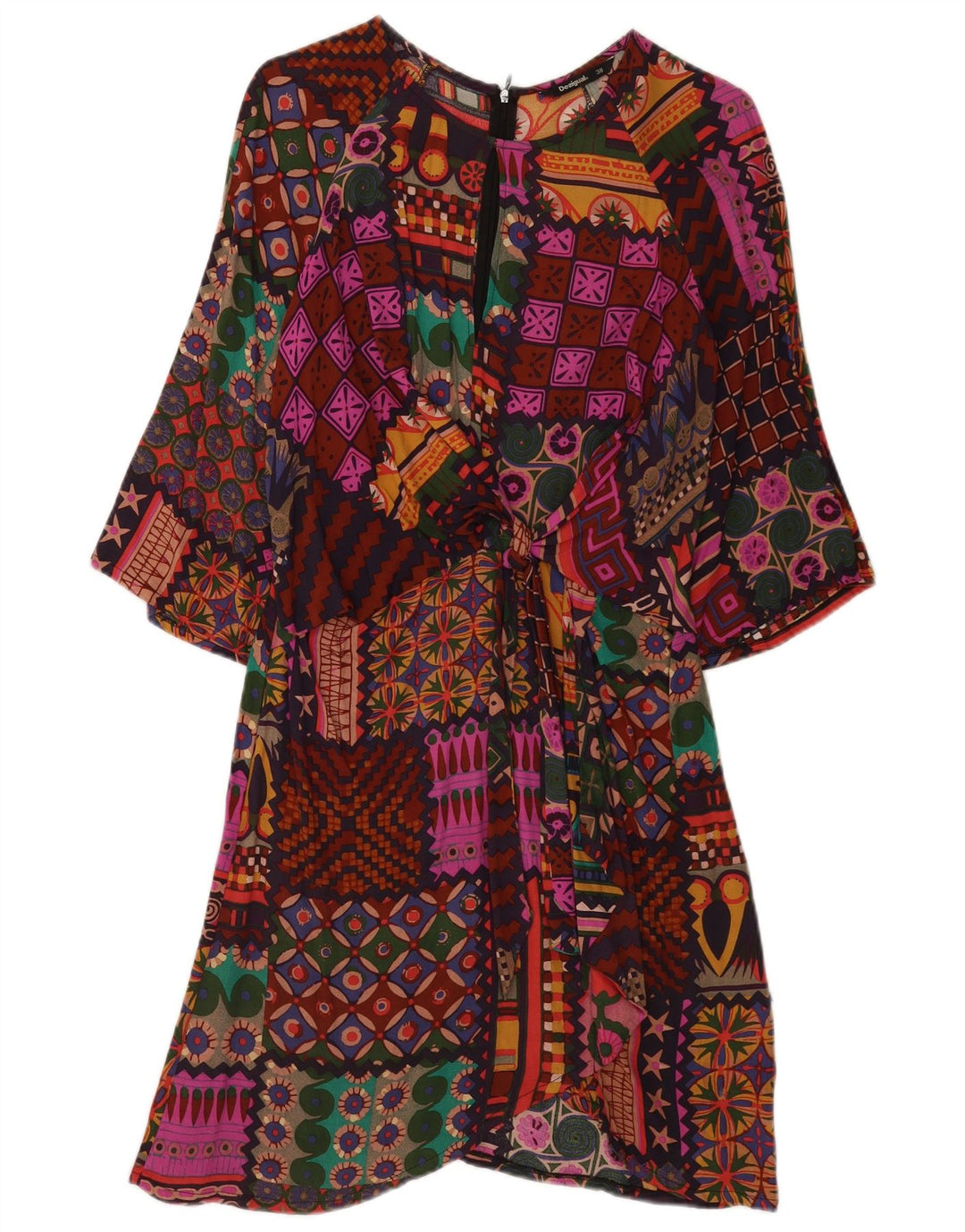 Desigual Damen Basic-Kleid mit 3/4-Ärmeln, EU 38, mittelgroß, mehrfarbig, Bohemian-Stil