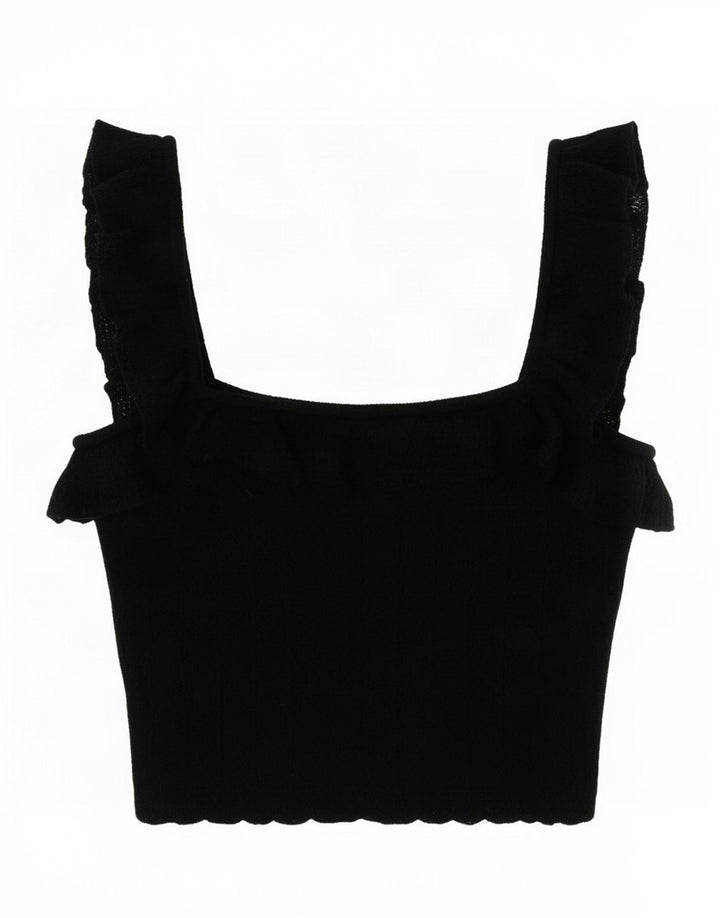 Zara Damen Crop Top UK 8 Small Schwarze Viskose