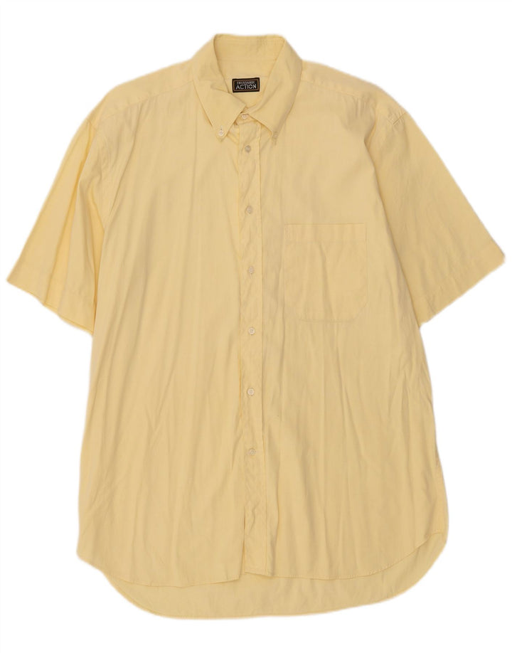 TRUSSARDI Mens Short Sleeve Shirt Large Yellow Cotton