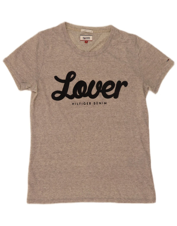 Tommy Hilfiger Damen Grafik-T-Shirt-Oberteil UK 10 Small Grau meliert