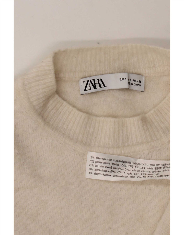 Zara Damen-Pullover, übergroß, Rundhalsausschnitt, Gr. 10, Größe S, gebrochenes weißes Nylon