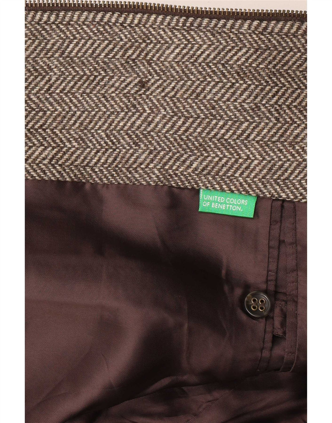 Benetton Herren-Blazerjacke UK 38 Mittelbraun mit Fischgrätenmuster