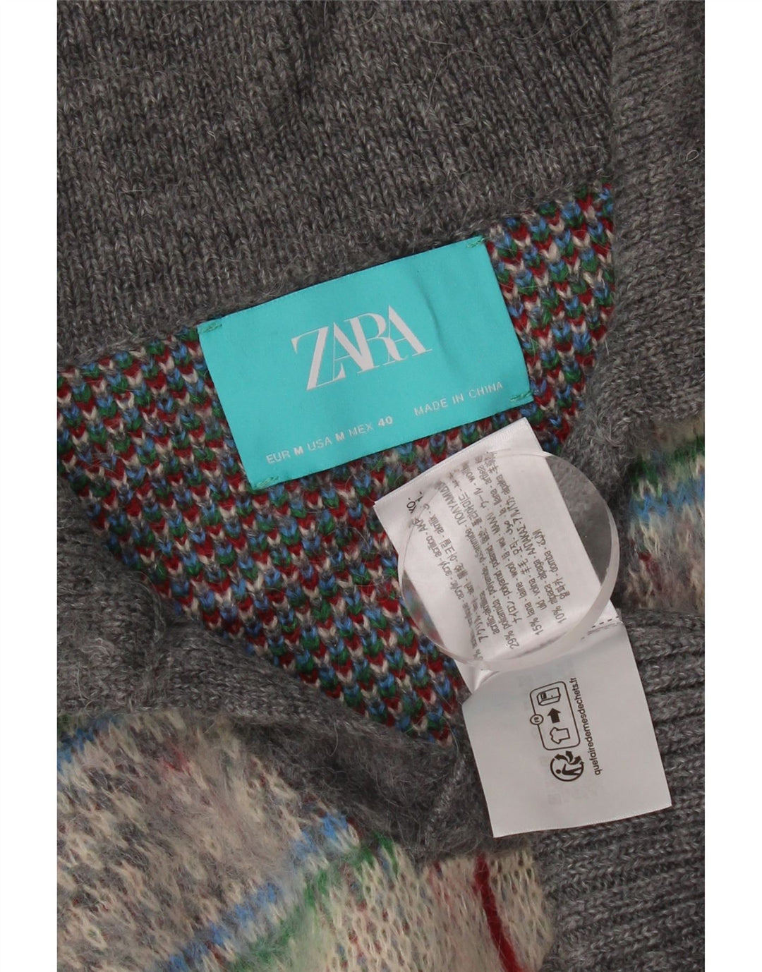 Zara Damen-Pullover, übergroß, kurz geschnitten, mit Polokragen, UK 14, mittelgrau kariert