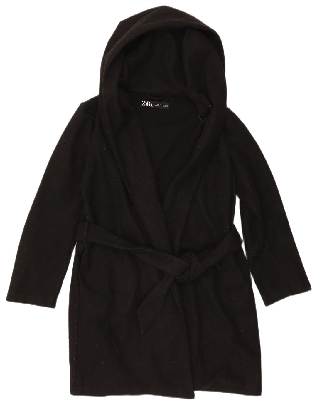 Zara Damen Kapuzenmantel UK 14 Medium Schwarz Polyester