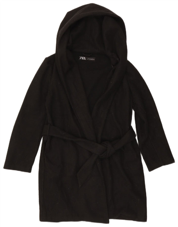 Zara Damen Kapuzenmantel UK 14 Medium Schwarz Polyester