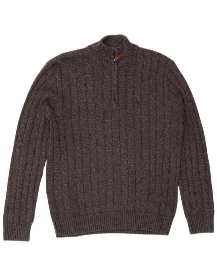 Crew Clothing Herren-Pullover mit Reißverschluss am Hals, mittelgraue Baumwolle