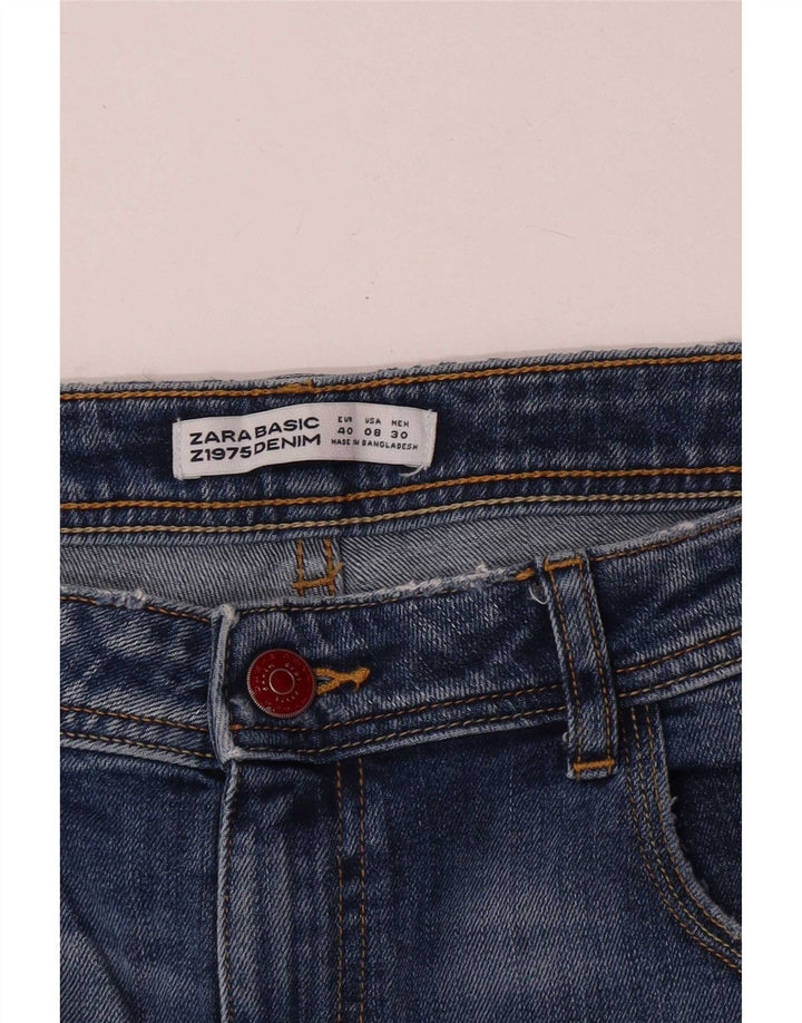 Zara Damen Jeansshorts EU 40 Medium W30 Blau geblümt