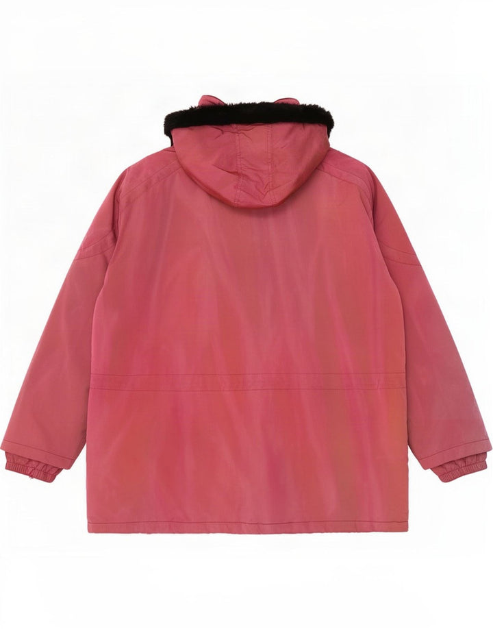 Vintage Damen Parka-Jacke mit Kapuze, übergroß, Größe 48, XL, Rosa, Polyamid
