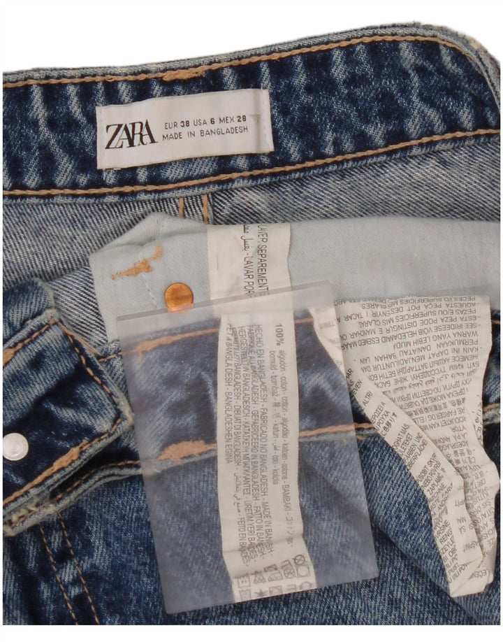 ZARA Damen High Rise Distressed Tapered Jeans EU 38 Small W28 L27 Blau