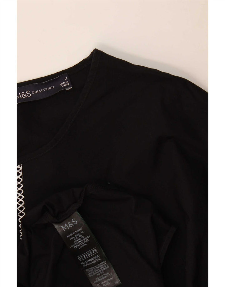 Marks & Spencer Damen Langarm-Blusenoberteil UK 12 Mittelschwarze Baumwolle