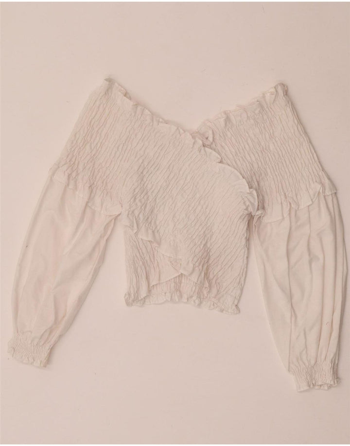 Zara Damen Langarm Crop Off Shoulder Top UK 12 Mittelweiß
