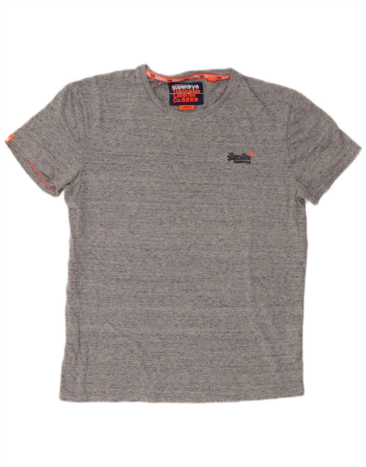 Superdry Herren-T-Shirt-Oberteil, groß, grau gefleckte Baumwolle