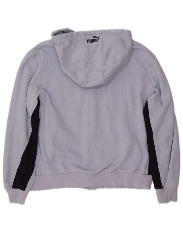 PUMA Damen Graphic Hoodie Pullover UK 14 Mittelblaue Colourblock-Baumwolle