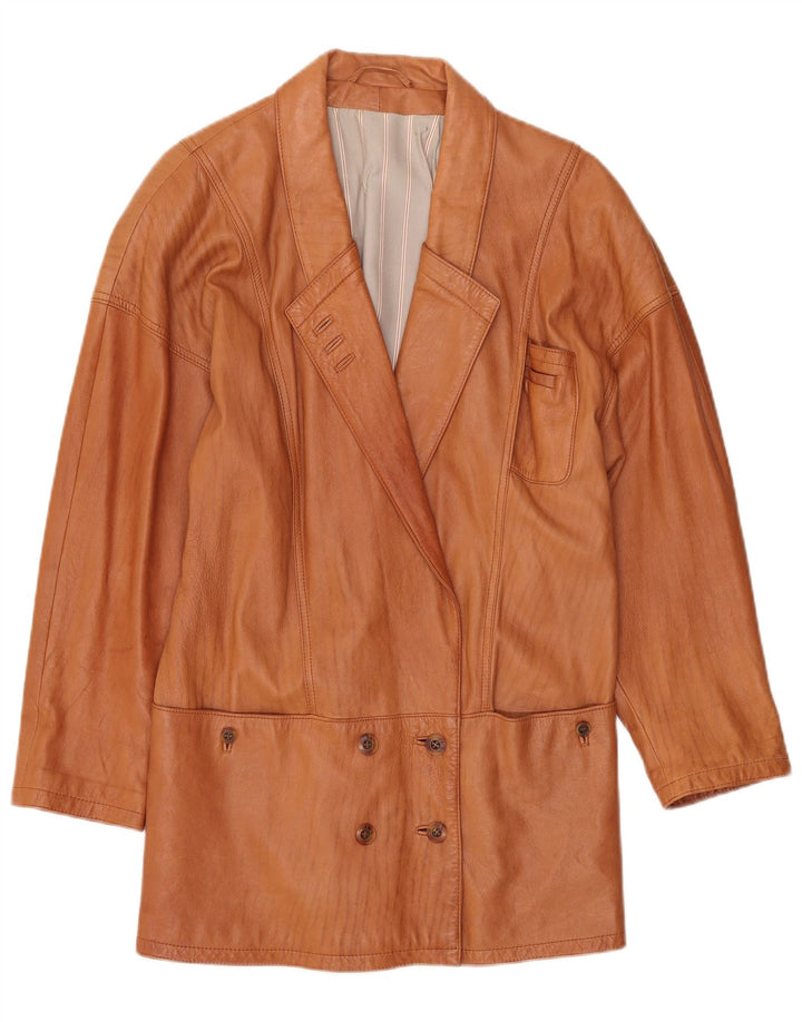 Vintage Damen Zweireihiger Ledermantel UK 14 Large Braun