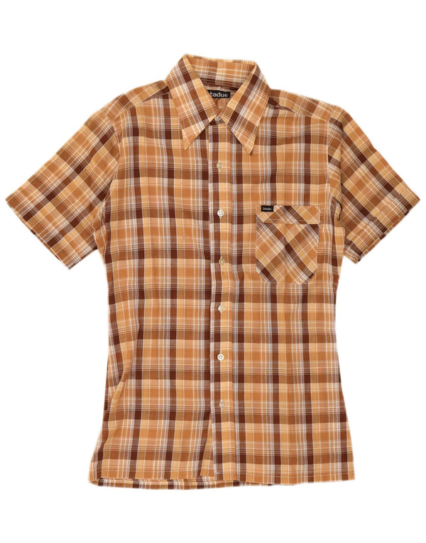 Vintage Herren Kurzarmhemd, klein, braun kariert, Polyester