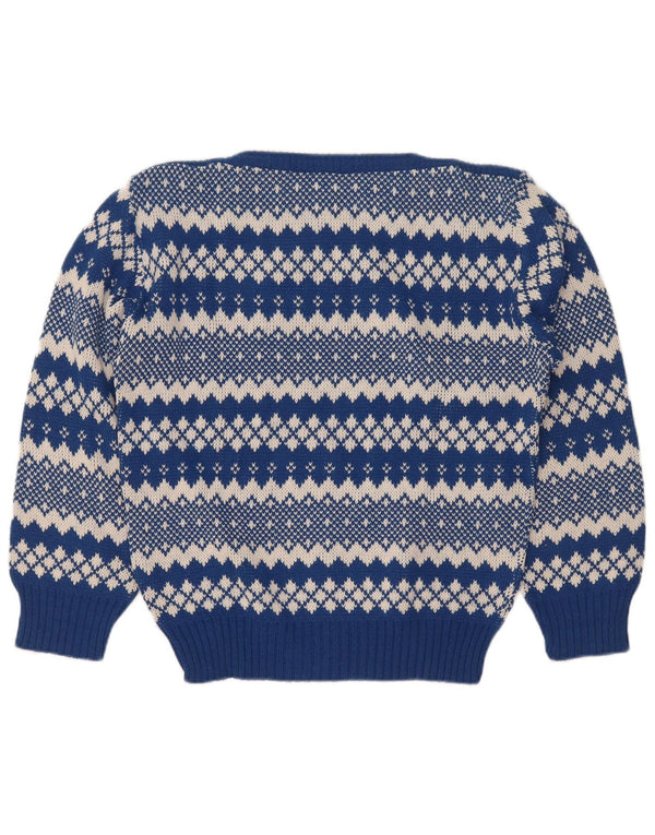 Vintage Damen Pullover mit U-Boot-Ausschnitt, UK 12, Mittelblau, Fair Isle