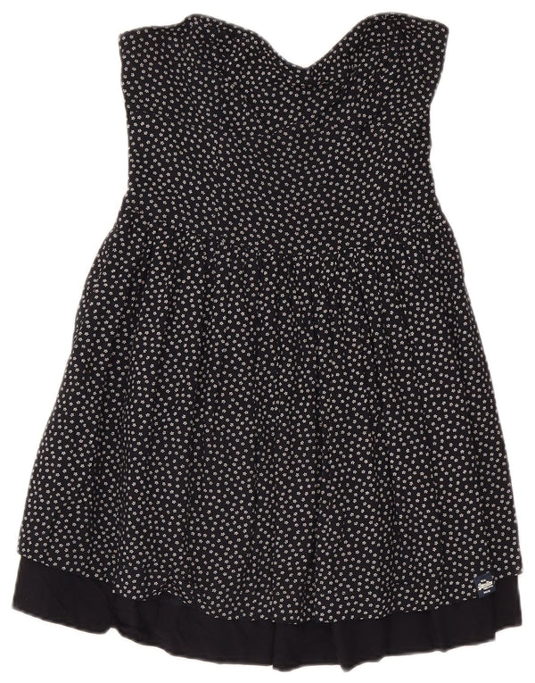 Superdry Damen Mini-trägerloses Kleid UK 12 Medium Navy Blue Floral Cotton