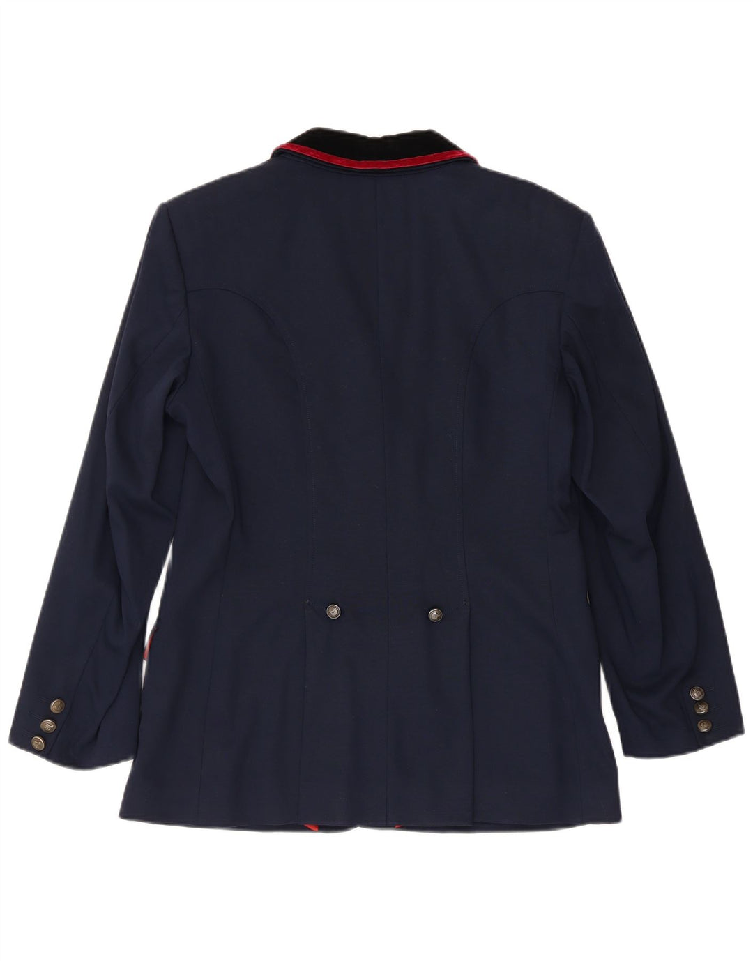 Vintage Damen-Reit-4-Knopf-Blazer-Jacke IT 42 Mittelmarineblaue Wolle