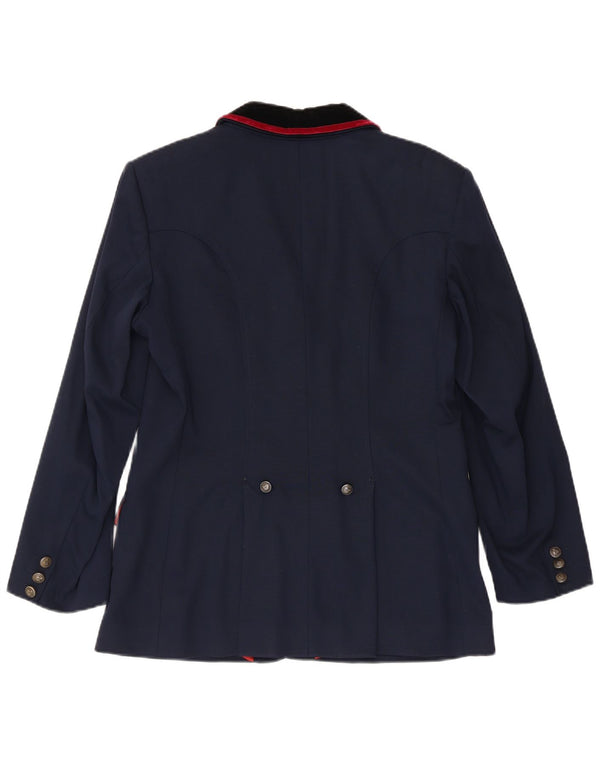 Vintage Damen-Reit-4-Knopf-Blazer-Jacke IT 42 Mittelmarineblaue Wolle