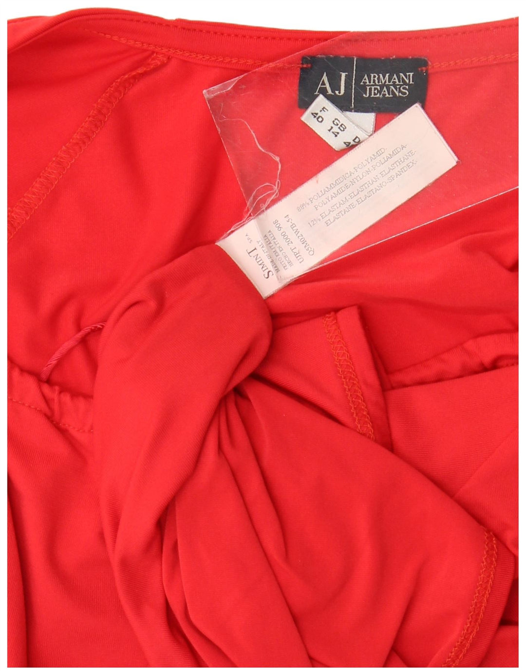 Armani Jeans Damen Crop 3/4-Ärmel-Blusenoberteil UK 14 Mittelrotes Polyamid