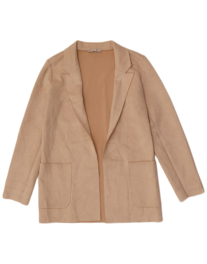 Zara Damen offene übergroße Blazerjacke UK 6 XS Beige
