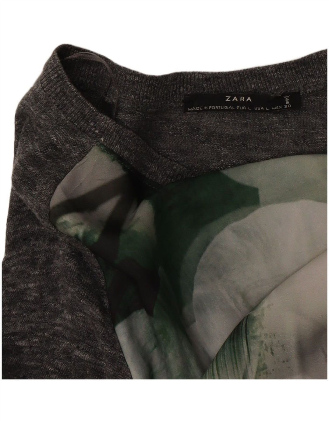 Zara Damen-Blusenoberteil, UK-Größe 46, Größe L, grau geblümt