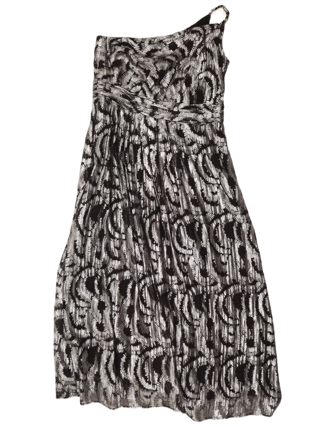 Monsoon Maxi-Kleid mit abstraktem Muster für Damen, One-Shoulder-Kleid, Gr. 46, Größe L, Silber