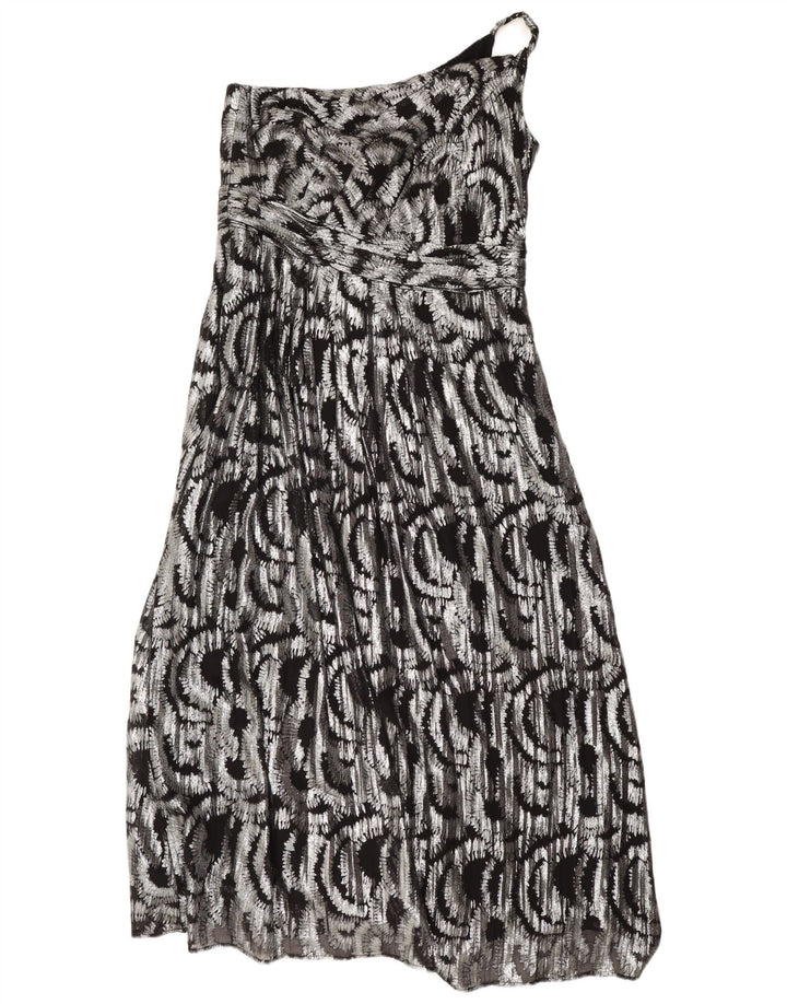Monsoon Maxi-Kleid mit abstraktem Muster für Damen, One-Shoulder-Kleid, Gr. 46, Größe L, Silber