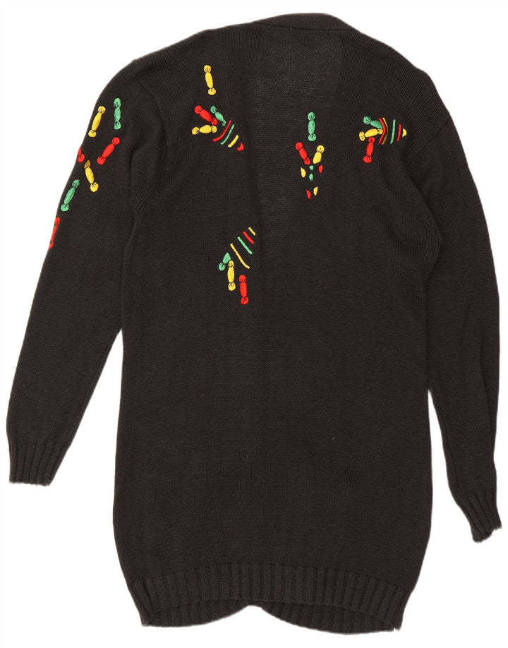 VINTAGE Damen Longline Cardigan Pullover EU 42 Groß Schwarz