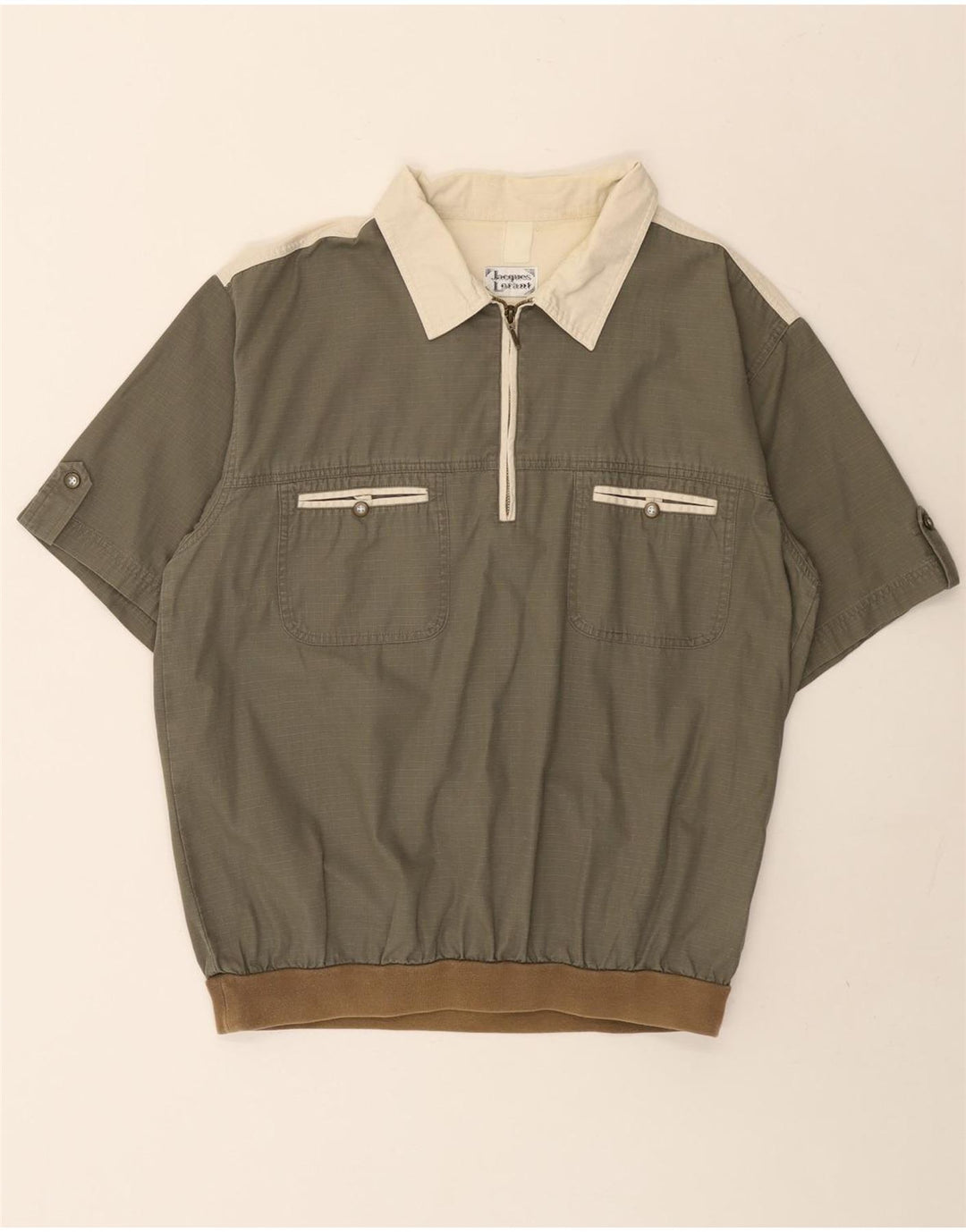 Jacques Lorant Herren Kurzarm-Pullover-Hemd, Mittelkhaki, Farbblock