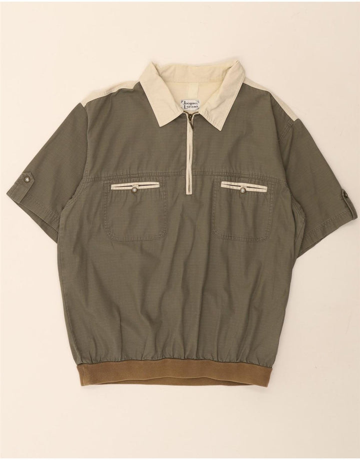 Jacques Lorant Herren Kurzarm-Pullover-Hemd, Mittelkhaki, Farbblock