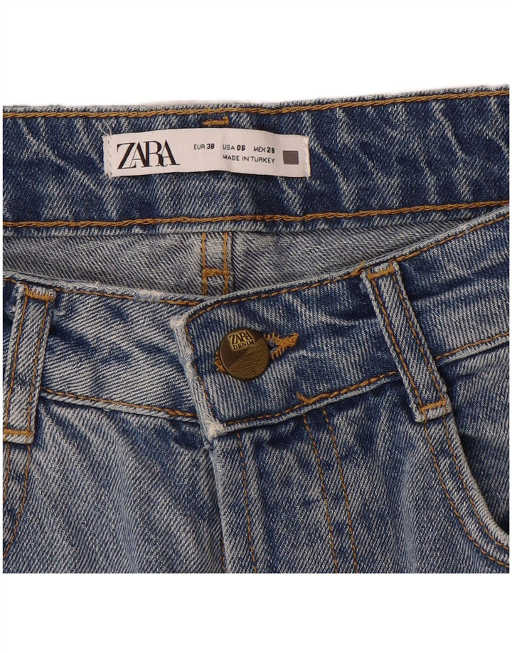 Zara Damen Distressed Denim Shorts EU 38 Small W28 Blau