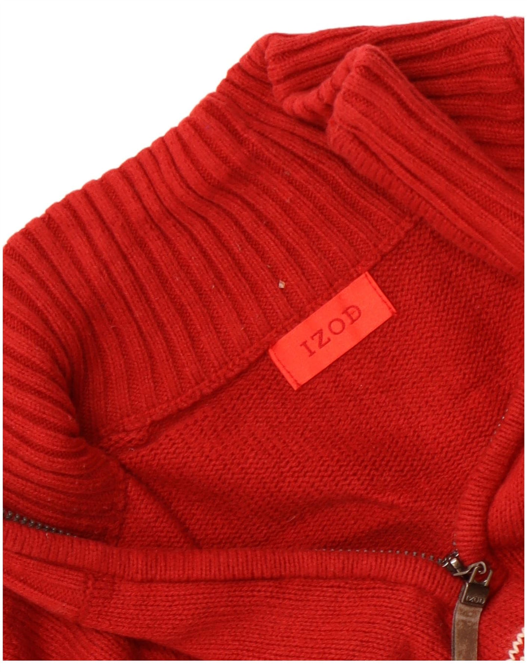 IZOD Herren-Pullover mit Reißverschluss am Hals, Mittelrot, Fair Isle