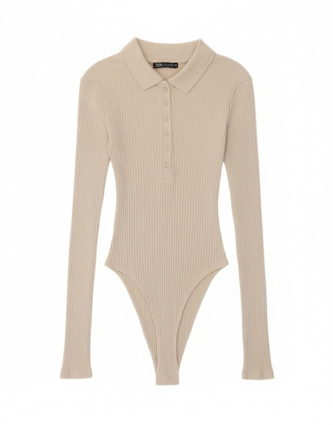 Langärmliger Damen-Body von Zara, Größe S, Beige, Baumwolle