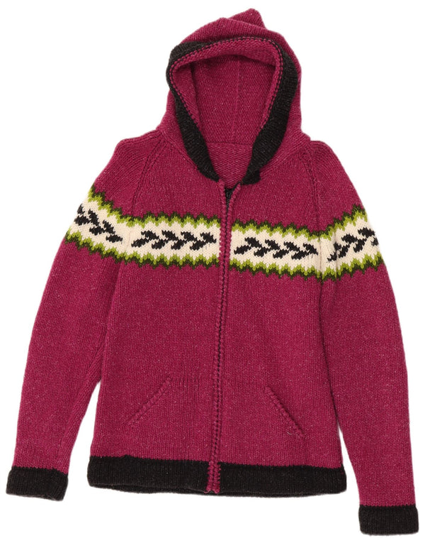 Vintage Damen Strickjacke mit Kapuze, Gr. 10, klein, rosa, geometrisch
