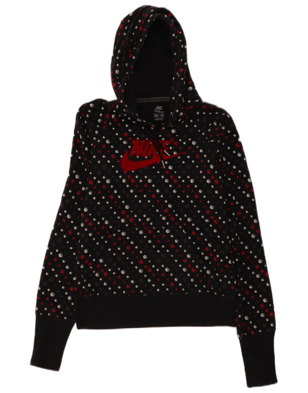 Nike Womens Graphic Hoodie Pullover UK 10 Small Schwarz gepunktete Baumwolle