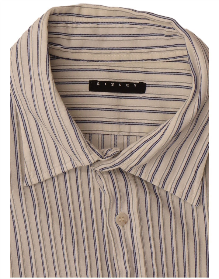 Sisley Herren Kurzarmhemd Medium Off White Nadelstreifen