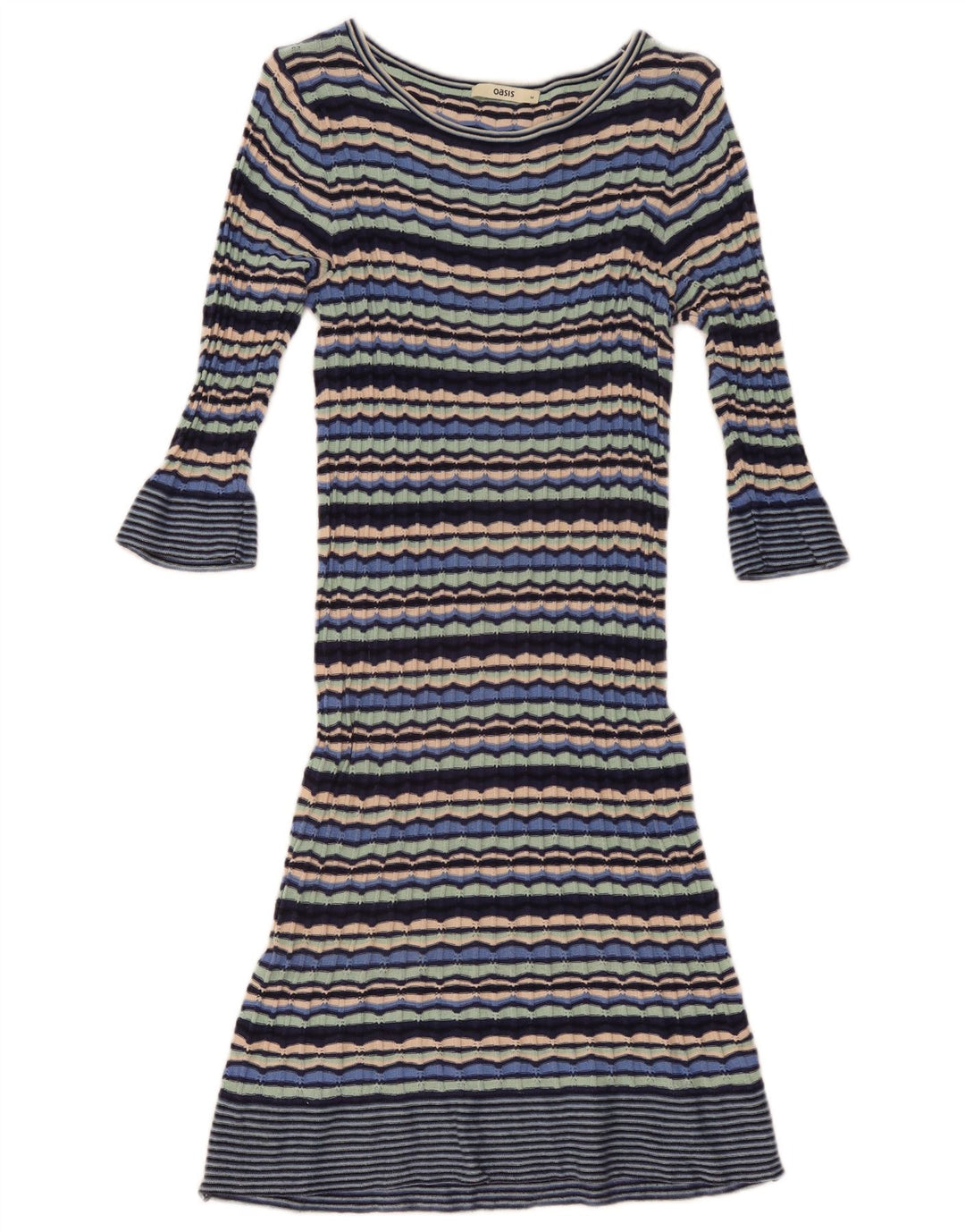 Oasis Damen-Pulloverkleid mit 3/4-Ärmeln, Größe M, mehrfarbig, gestreift