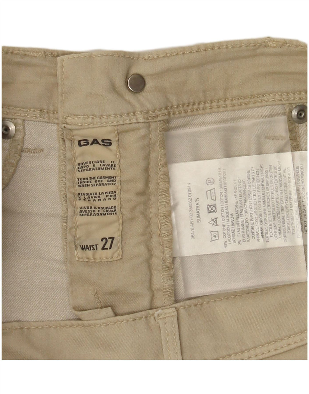 Gas Damen Caprihose W27 L18 Beige Baumwolle