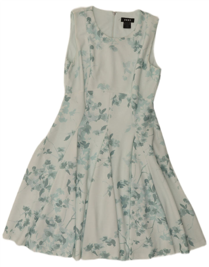 Dkny Damen Ärmelloses A-Linien-Kleid EU 40 Mittelgrünes Blumenmuster aus Polyester