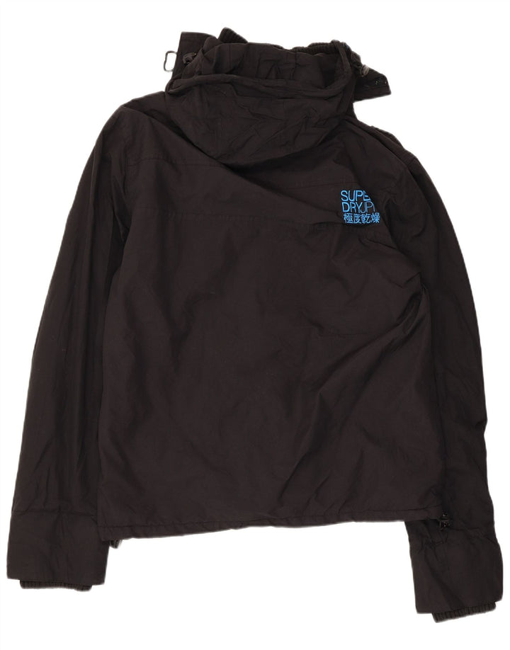 SUPERDRY Damen-Windbreakerjacke mit Kapuze, UK 16, Größe L, schwarzes Nylon