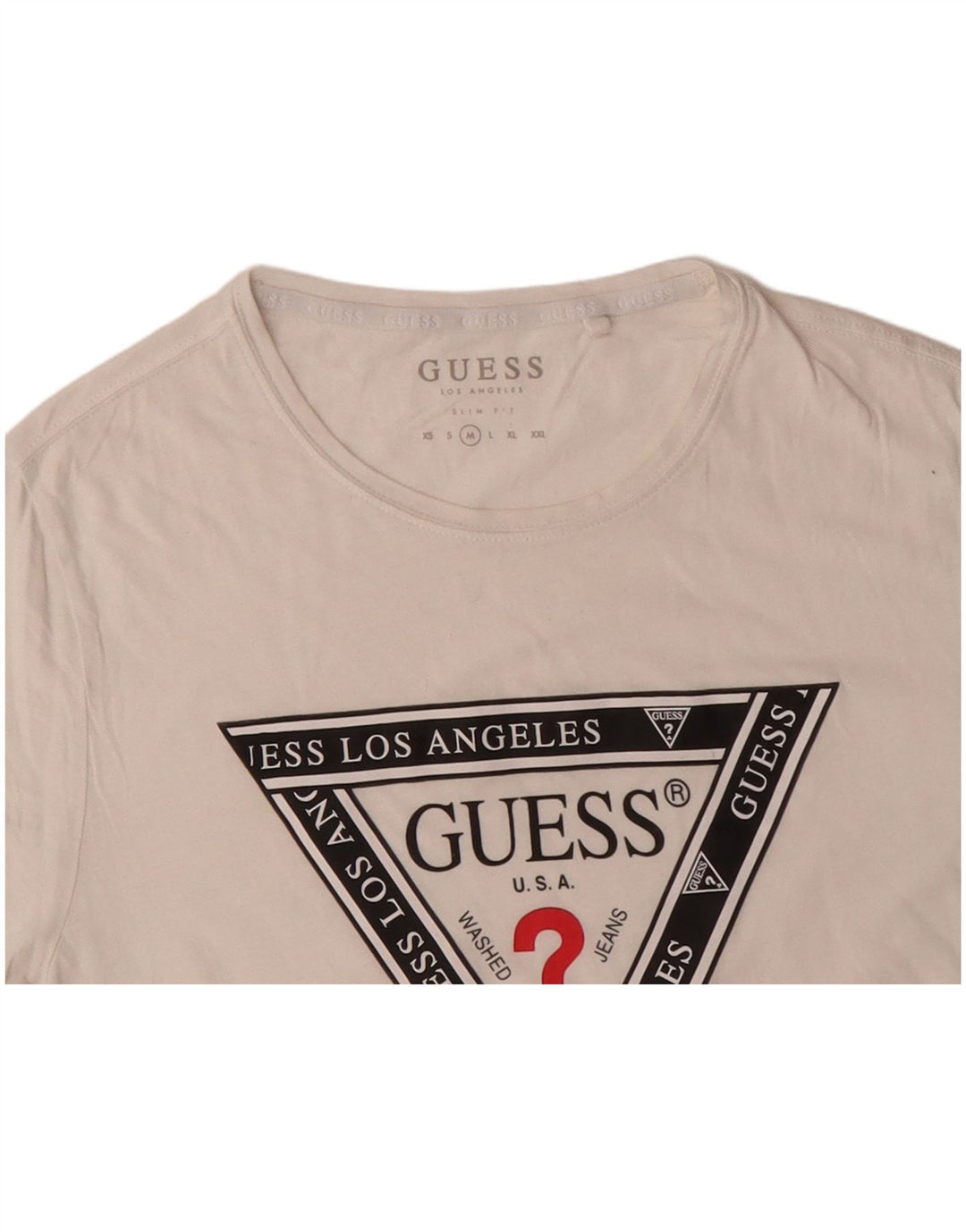 GUESS Herren Slim Fit Grafik-T-Shirt-Oberteil aus mittlerer, cremefarbener Baumwolle